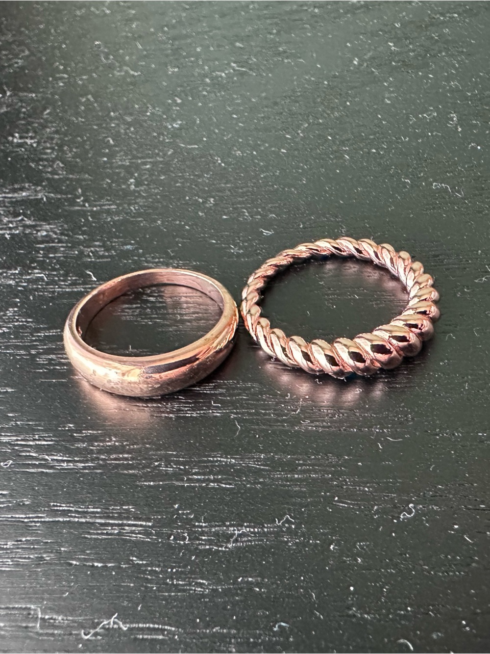 Rose Gold over Sterling Silver Stacking Ring Duo — Dome and Twisted Bands - Picture 2 of 14